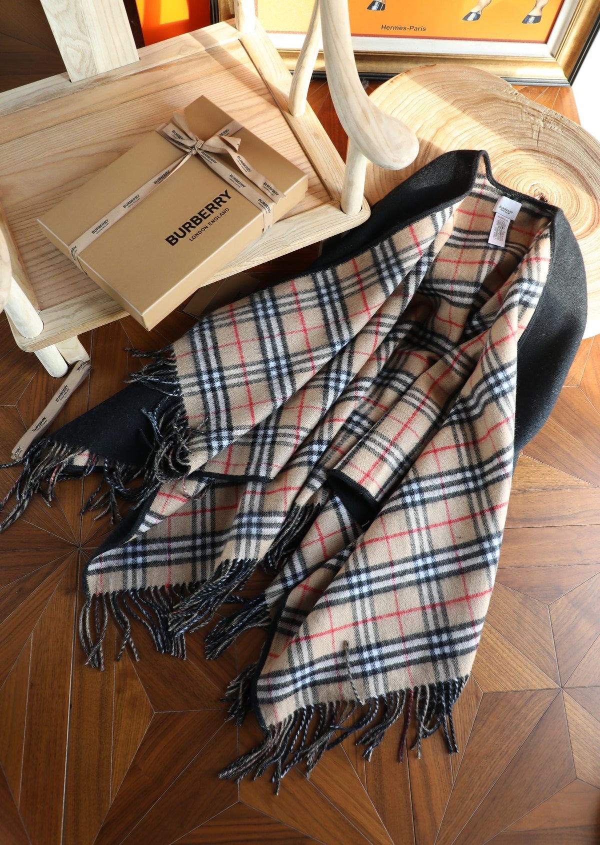 Burberry Style Reversible Plaid Cape Scarf